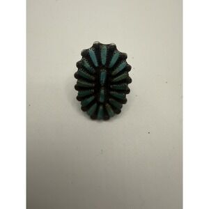 Vtg 1950's Zuni Petit Point Turquoise Cluster Sterling Silver Ring